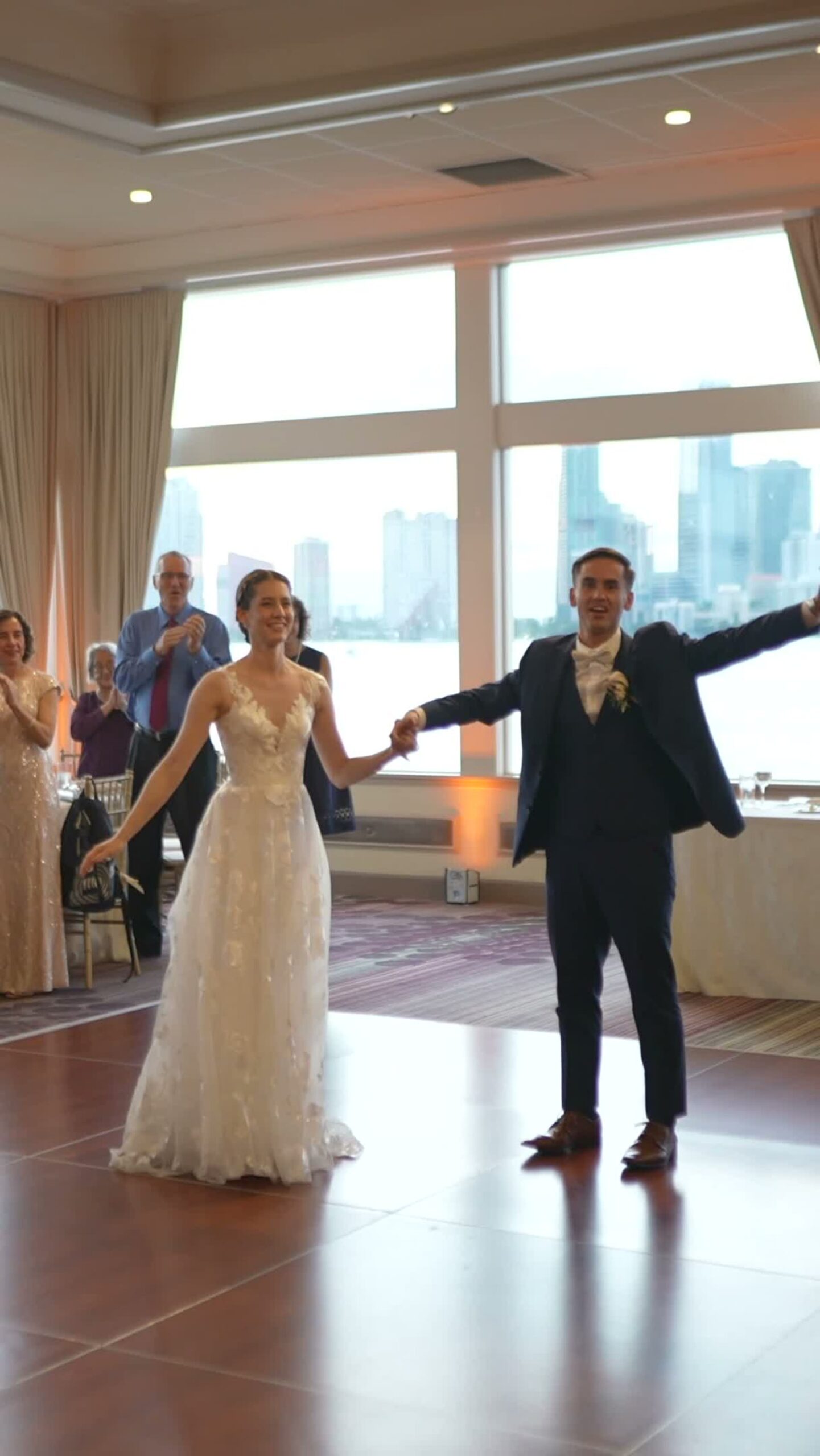 Bride and groom grand entrance at an ATM wedding reception